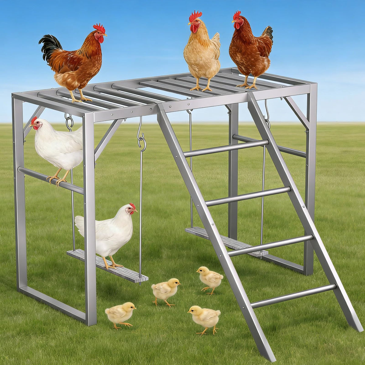 TNELTUEB chicken swing perch in silvery finish promotes rest and social play.