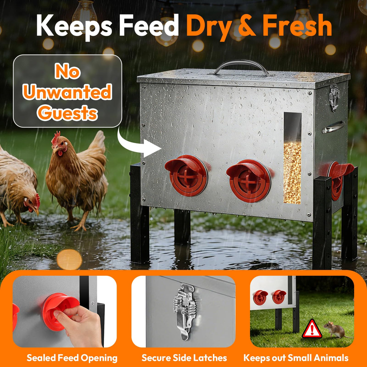 TNELTUEB outdoor coop setup with feeder for reliable care