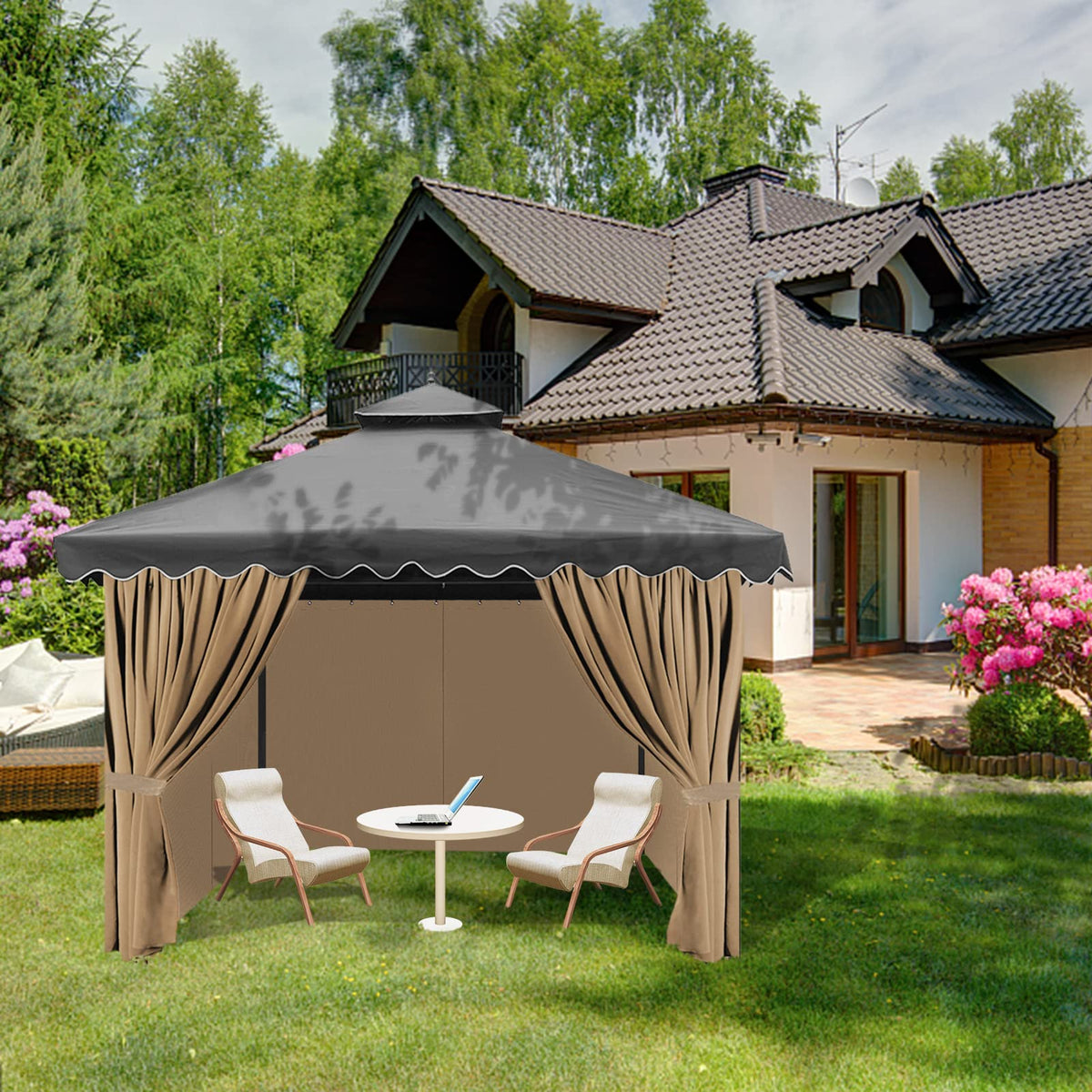 Tngan gazebo privacy curtain protects furniture and creates cozy spaces.