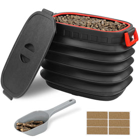 TNNTOPELE weatherproof lid on pellet storage keeps outdoor pellets dry.
