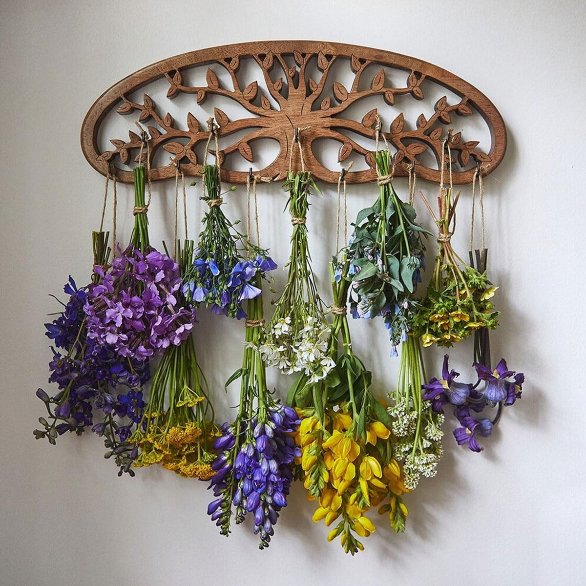 Tnstbiee Tree of Life drying rack front view showing eleven bundles capacity for herbs