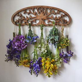 Tnstbiee Tree of Life drying rack front view showing eleven bundles capacity for herbs