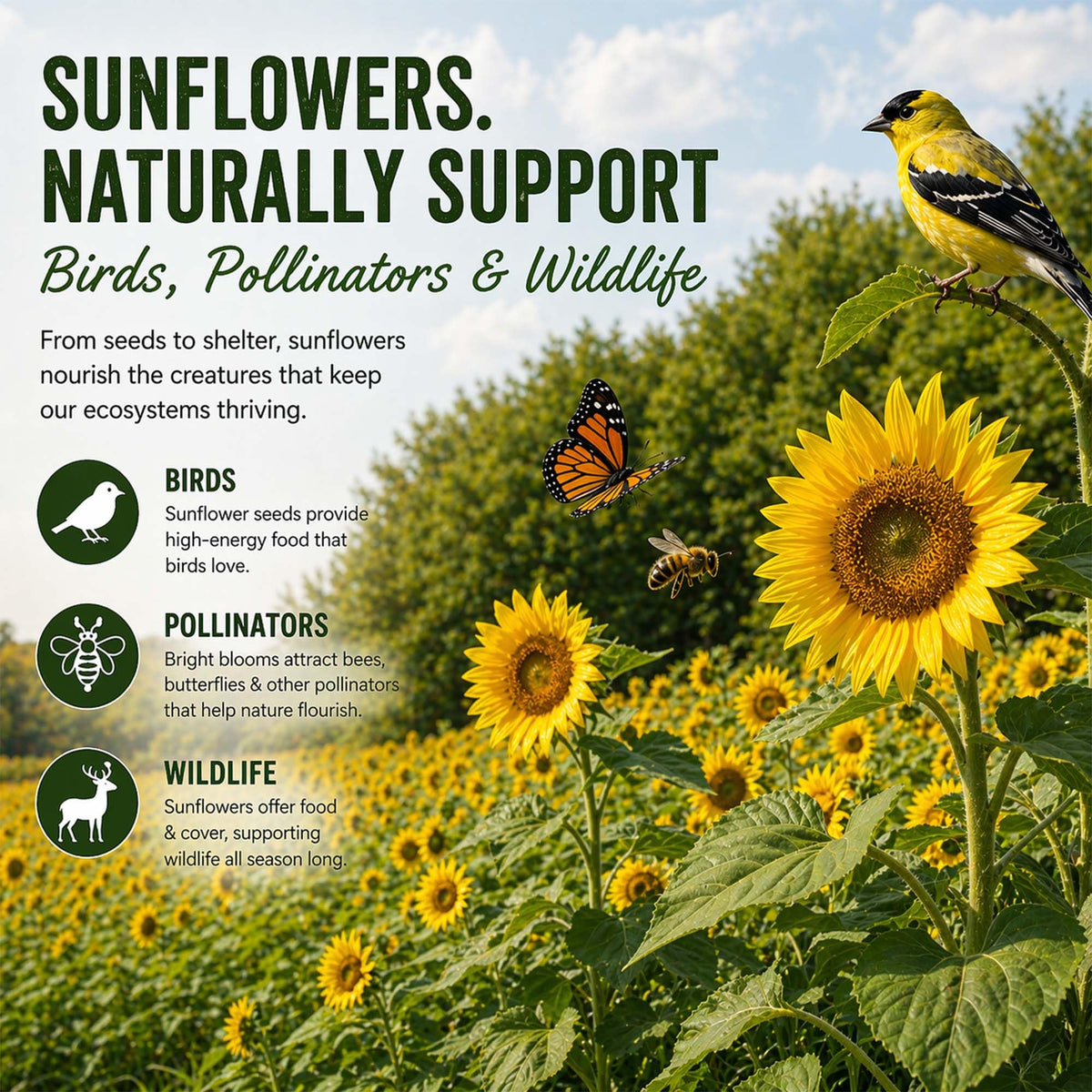 Easy-to-grow sunflowers suggest suitability for beginners and busy gardeners.