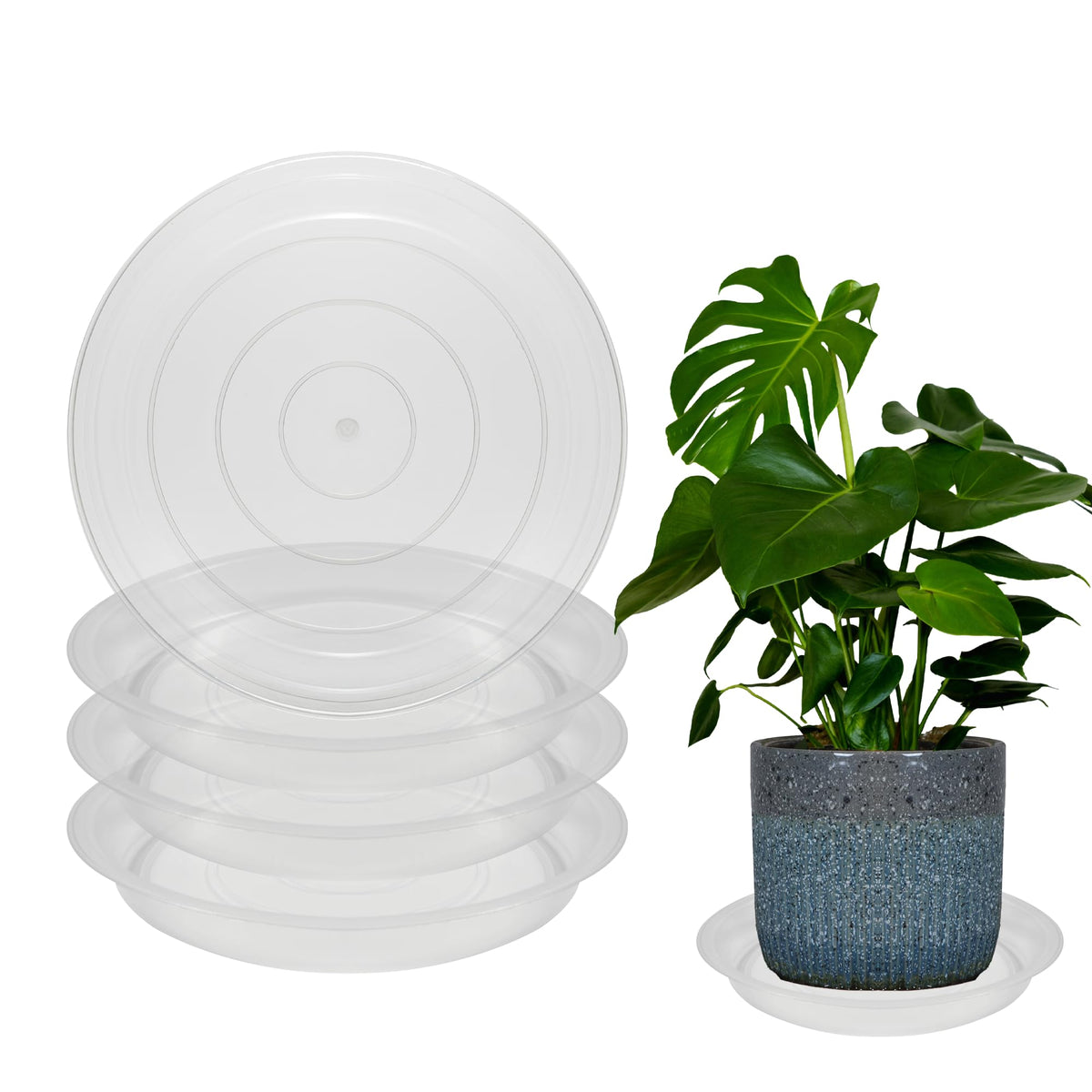 TNTIWQ 14-inch round plant saucer clear top view protects surfaces from water spills.