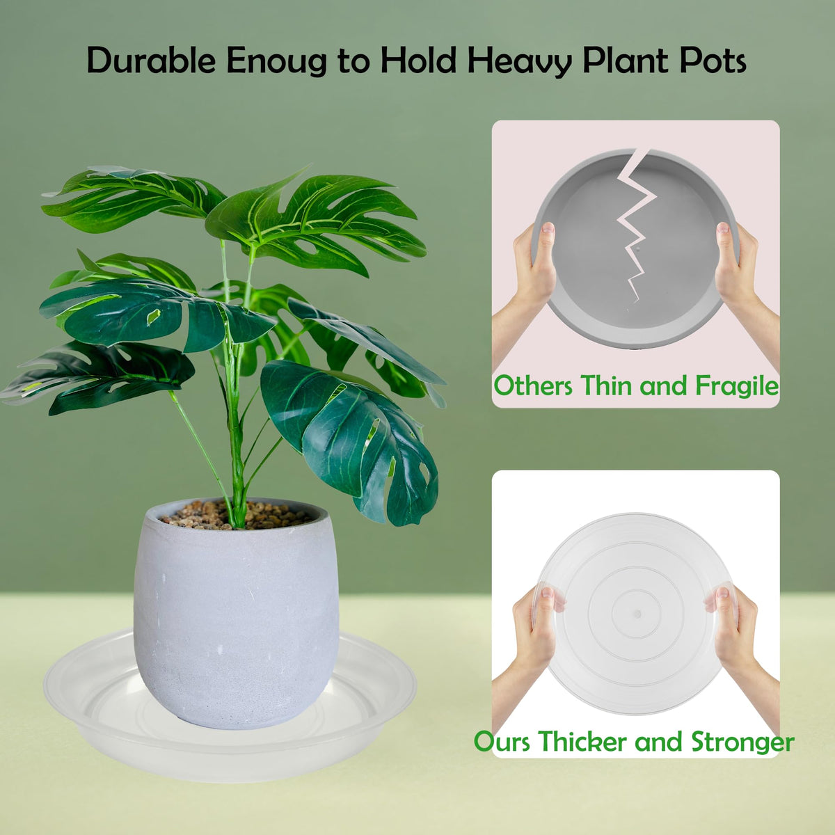 TNTIWQ 4-pack clear plant saucers laid out for home setup.