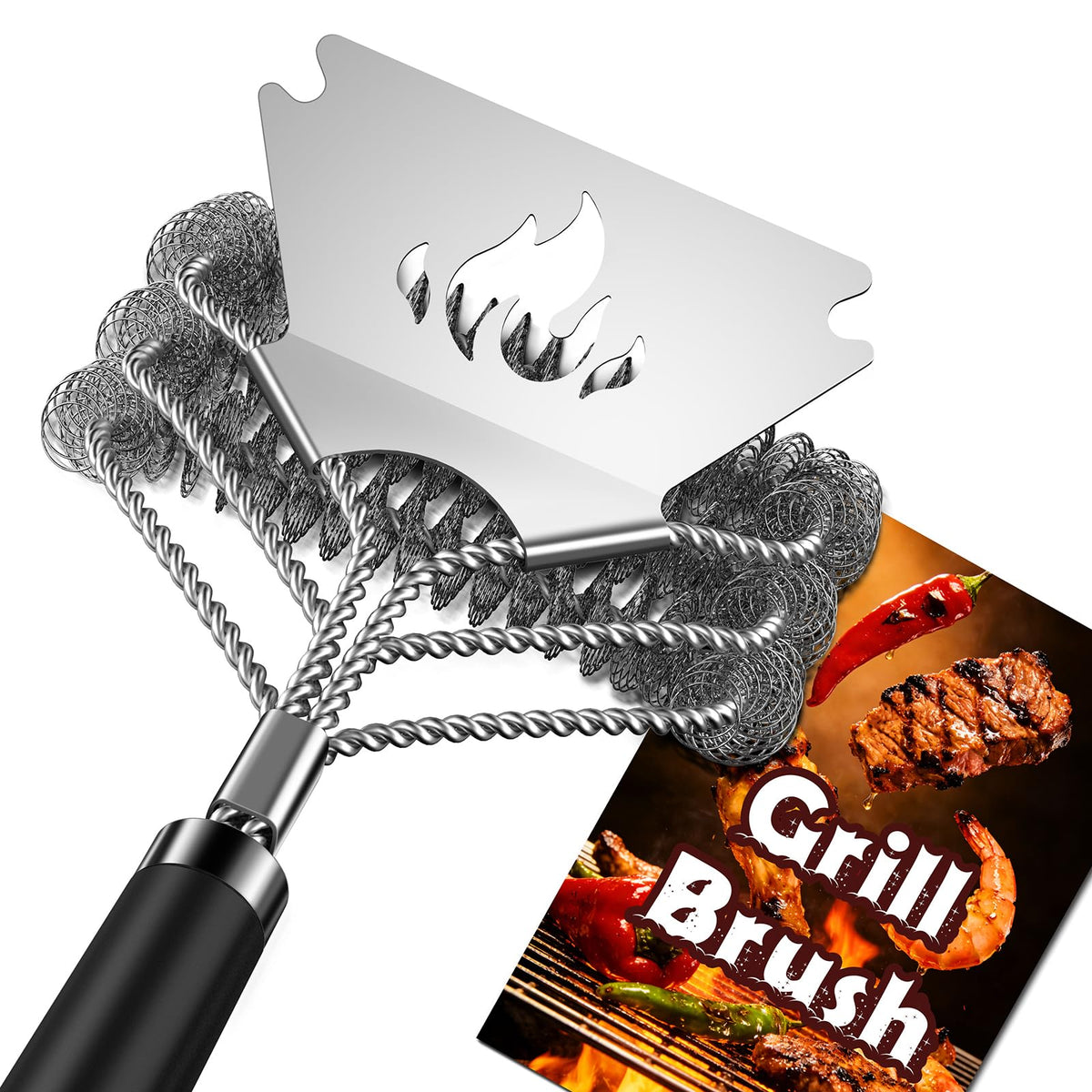 TNTOR grill brush bristle-free with scraper cleans safely
