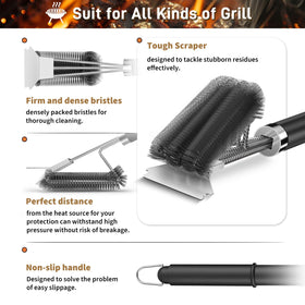 TNTOR grill cleaner compatible with charcoal, smoker, and porcelain grills