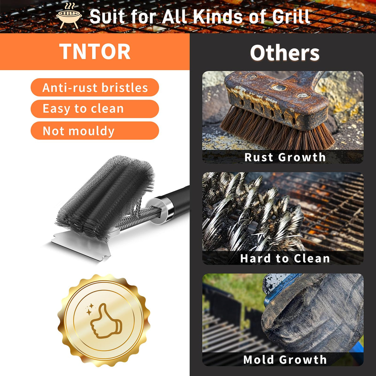 TNTOR grill cleaner cleans 360 degrees to tackle stains quickly
