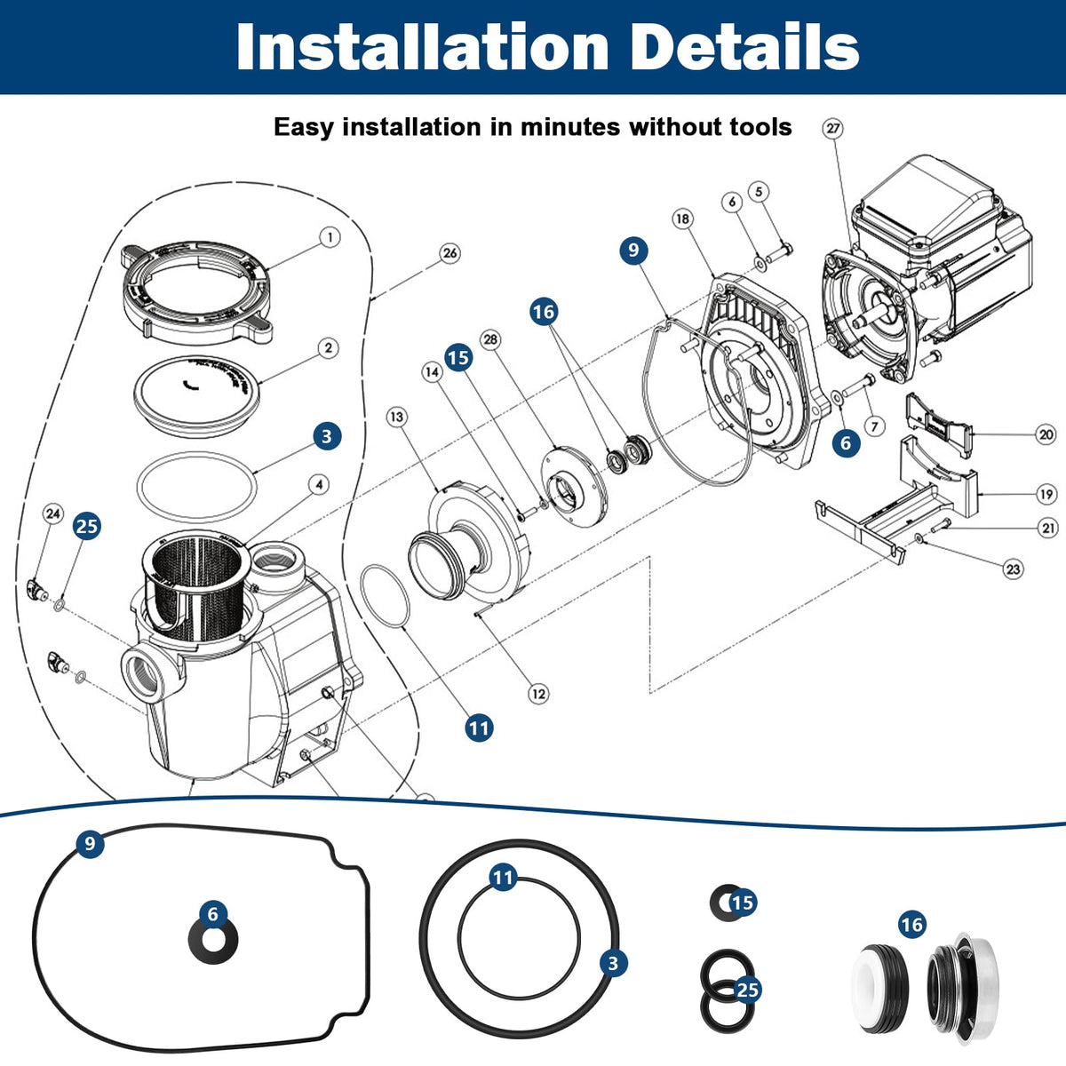 Drain plug O-rings set included for quick maintenance