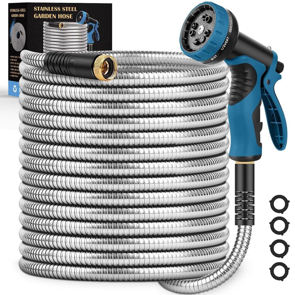 Tocebe garden hose 100ft with spiral design resists tangling for easier storage.