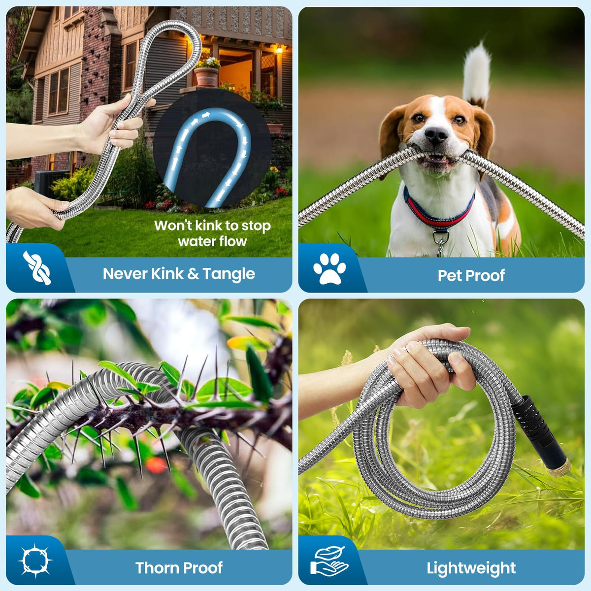 Expandable 50ft hose design from Tocebe connects multiple hoses easily.