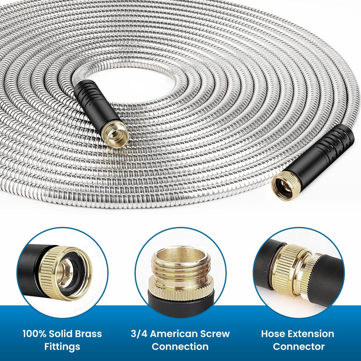 Tocebe hose features solid brass fittings delivering leak resistance under high pressure.