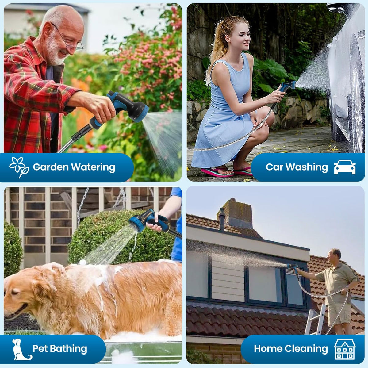 Tocebe garden hose supports multiple tasks like car wash and pet rinsing.