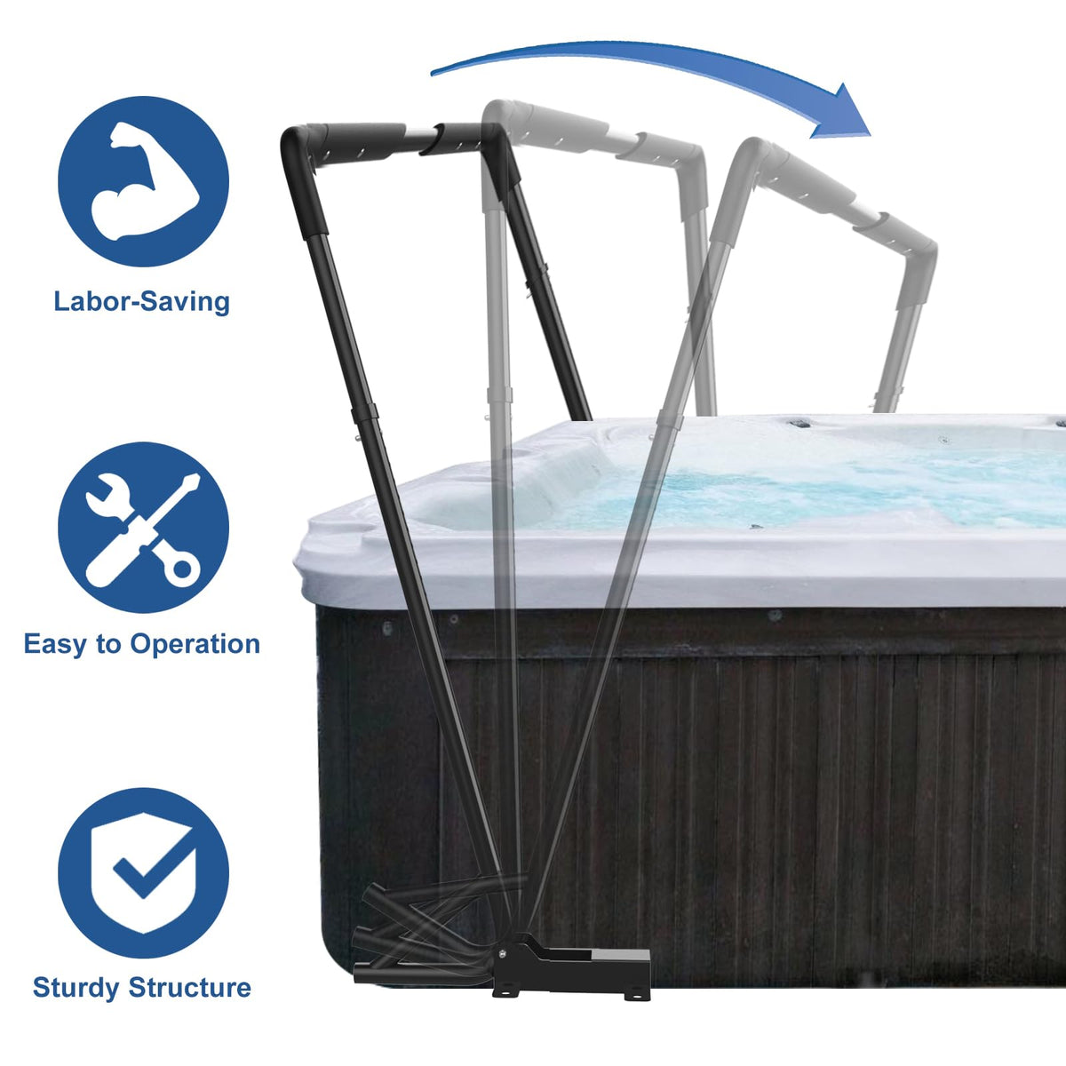 TOCRETOARE spa cover lift in use reduces bending and strain