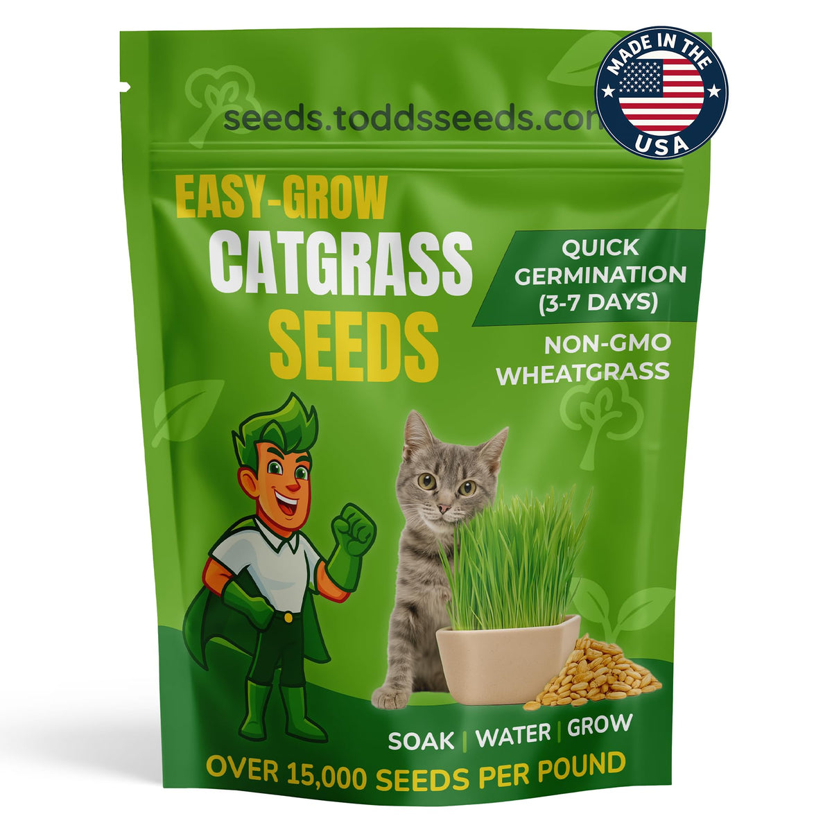 Todd's Seeds cat grass seeds bulk seed packet for growing fresh greens indoors for cats