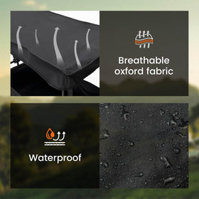 Outdoor shade cover over wagon at beach or picnic, cooling passengers and gear.