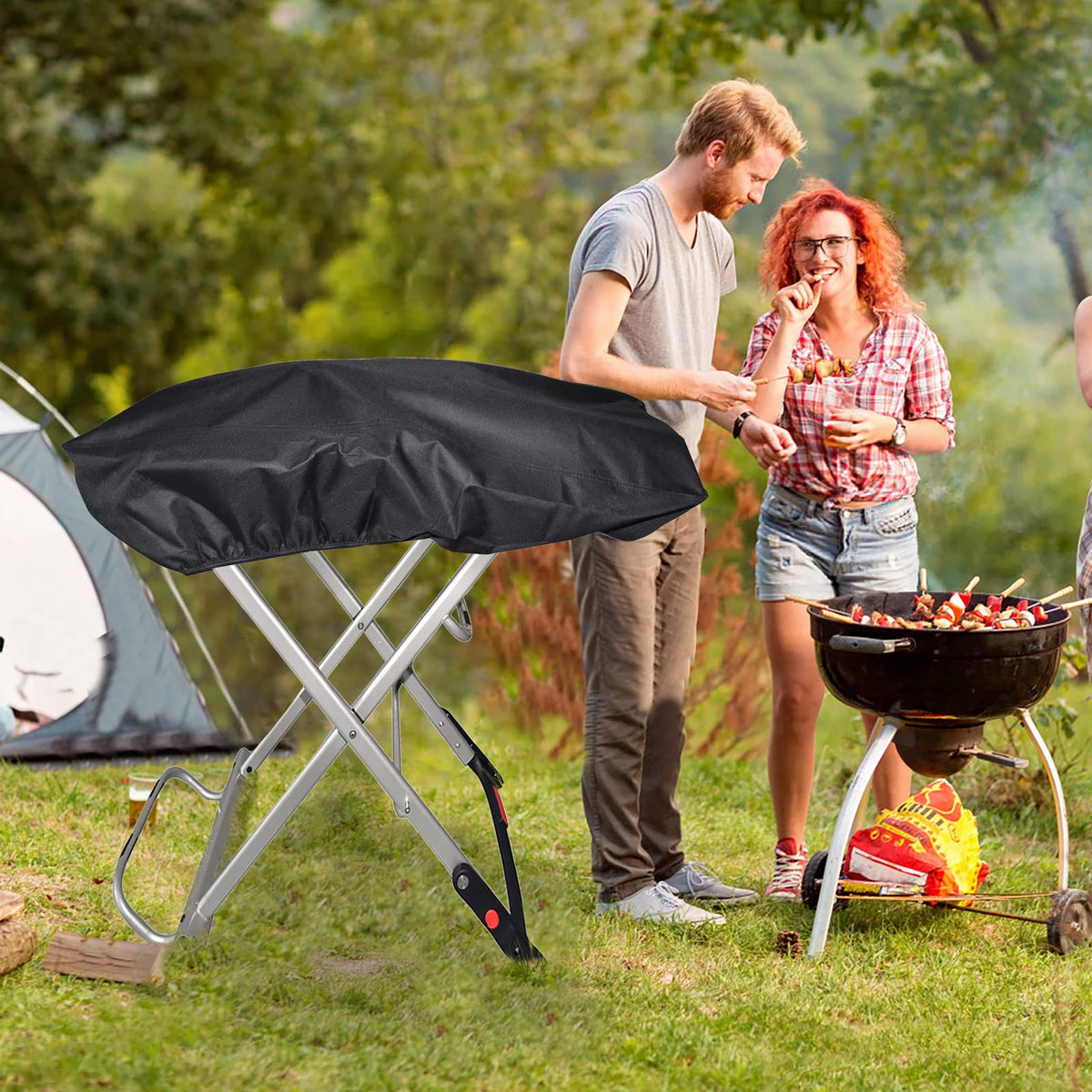 Adjustable hem on TOHONFOO cover secures Weber Traveler reliably