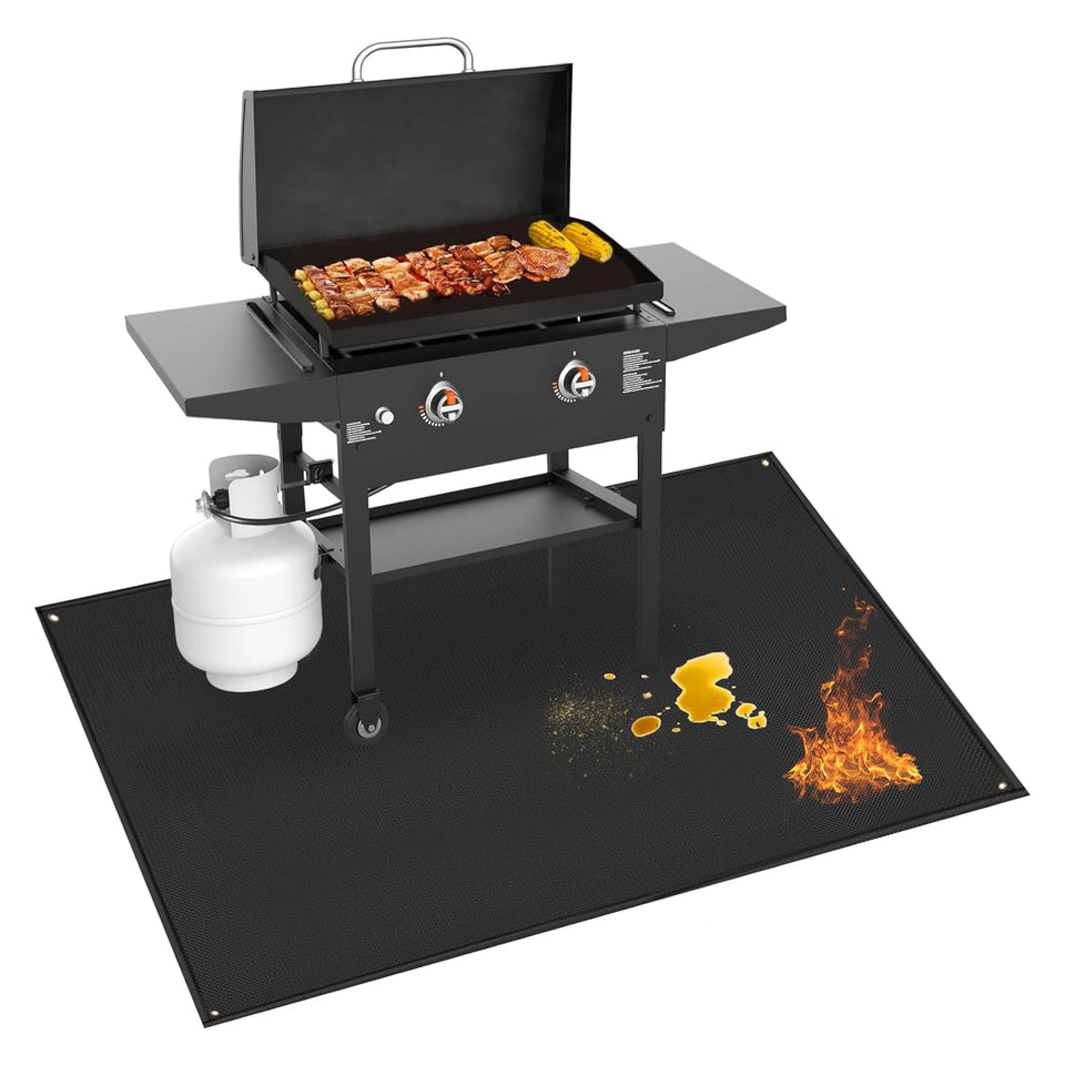 TOHONFOO grill mat 70x48in on Blackstone griddle protects decks with full-coverage protection.