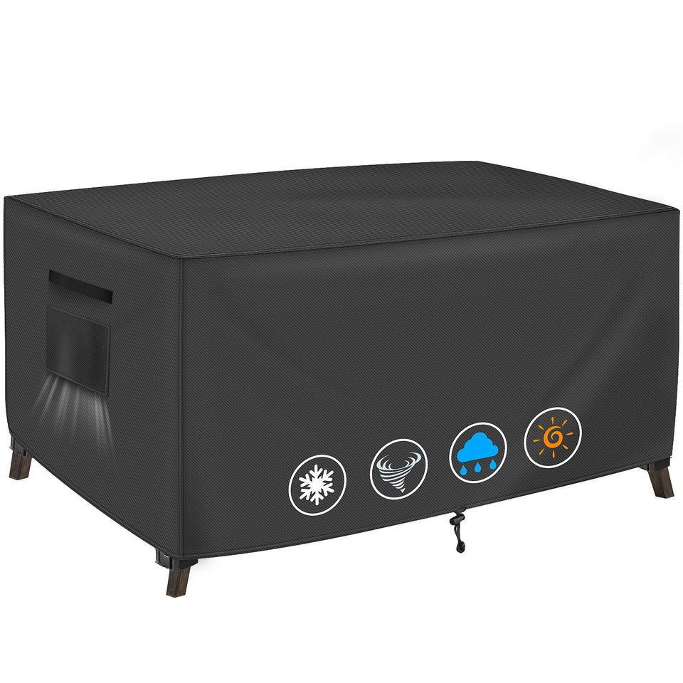TOHONFOO outdoor table cover protects a 60x38x28 inch table from rain.