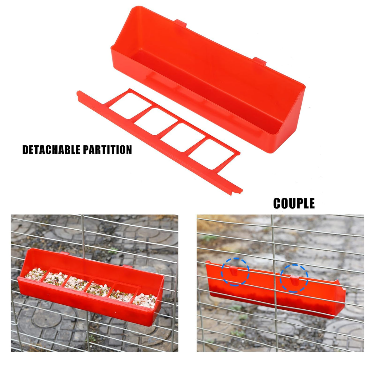TOHONGADON poultry feeder with removable divider for easy cleaning.