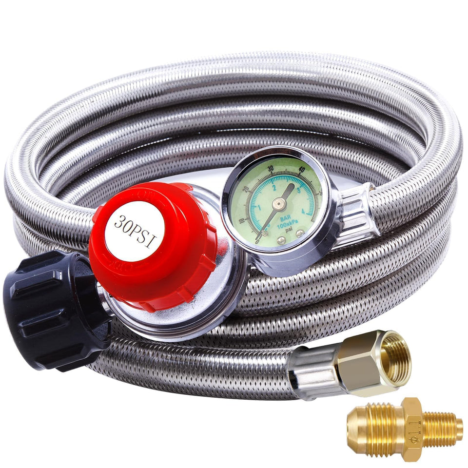 TOHONGADON propane regulator hose with gauge for precise flame control.