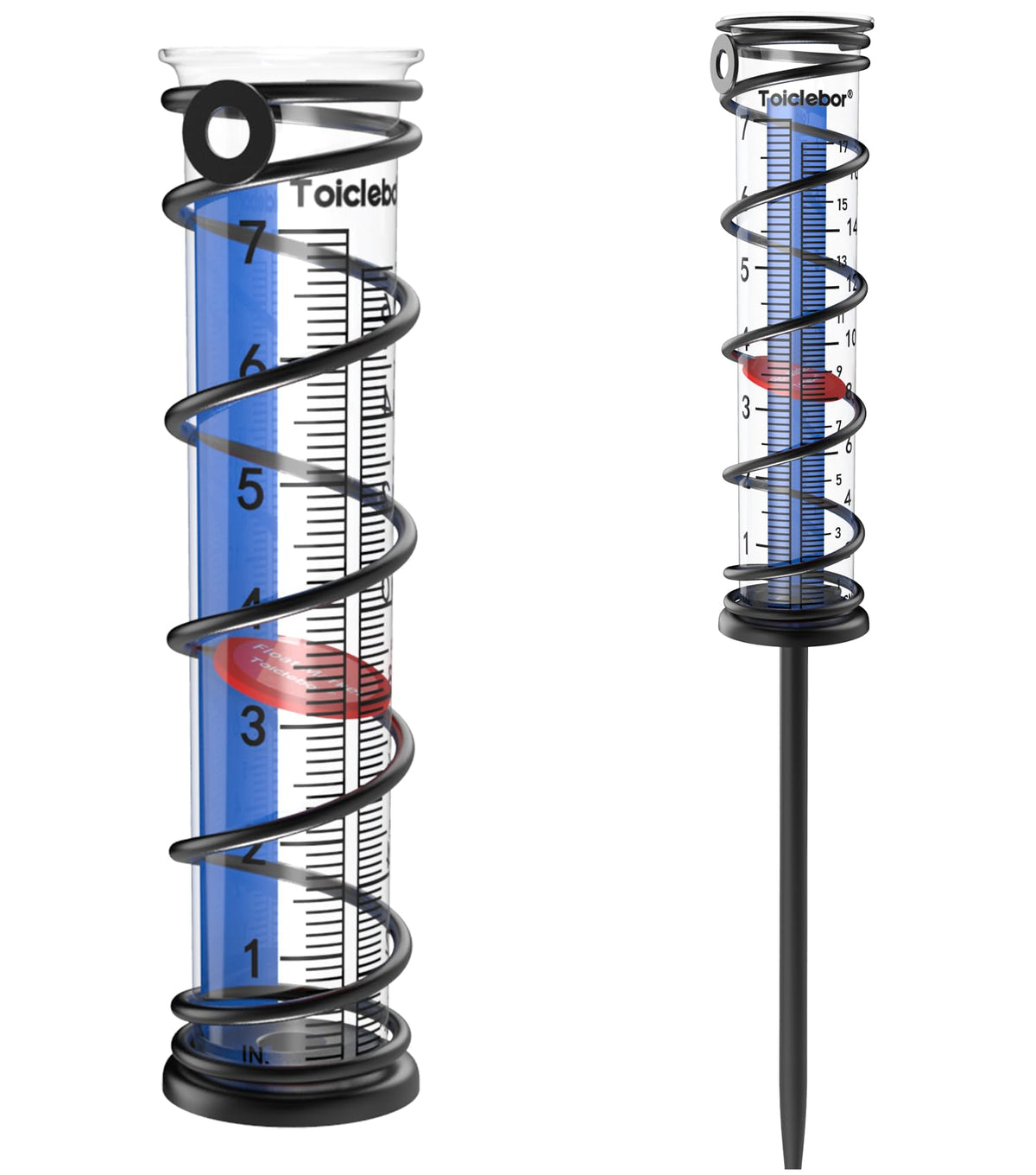 Toiclebor rain gauge outdoor view showing dual-scale measurement for clarity.