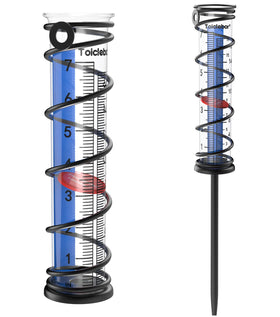 Toiclebor rain gauge outdoor view showing dual-scale measurement for clarity.