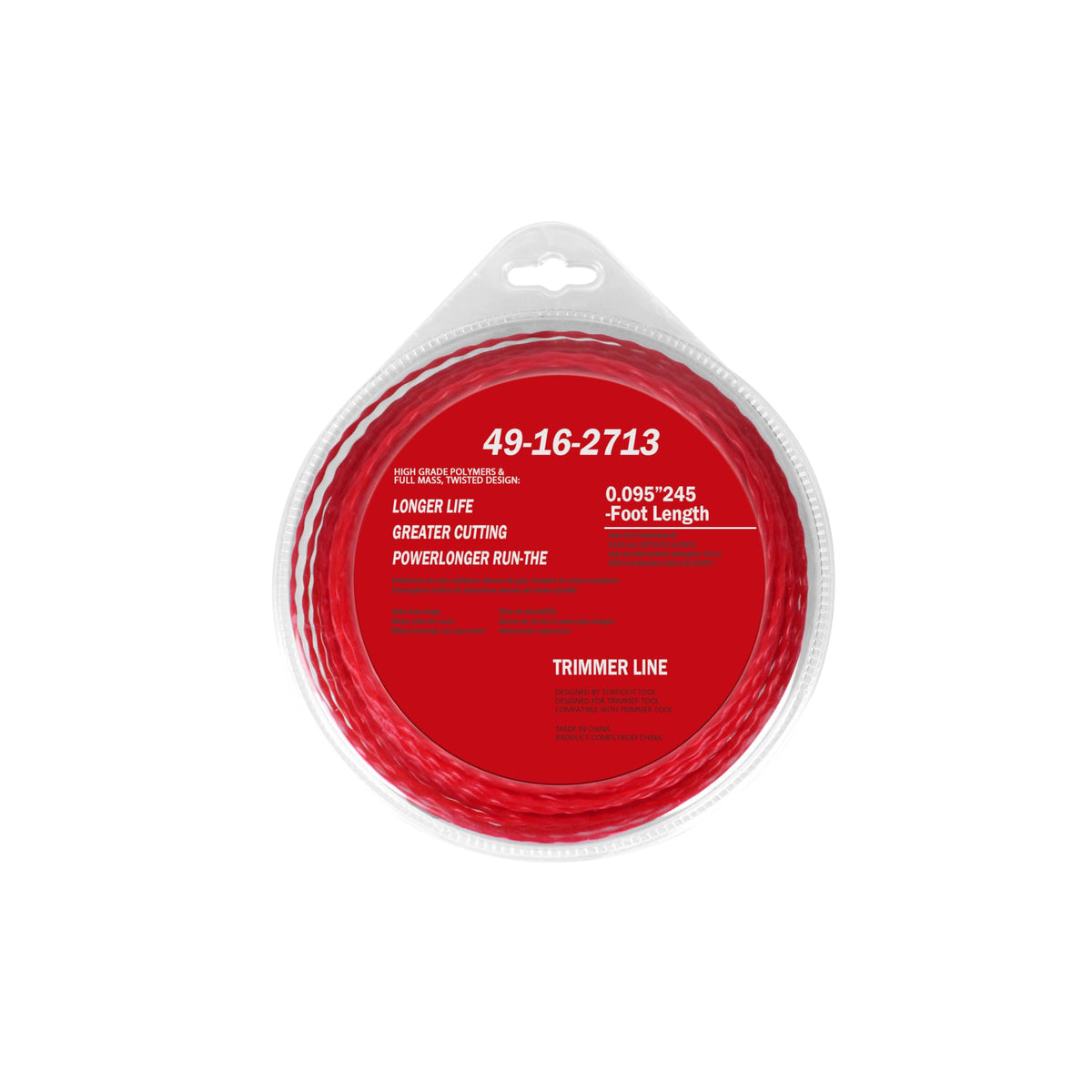 TOKDOOT trimmer line 49-16-2713 in red, 0.095 inch, 250 ft for robust trimming.