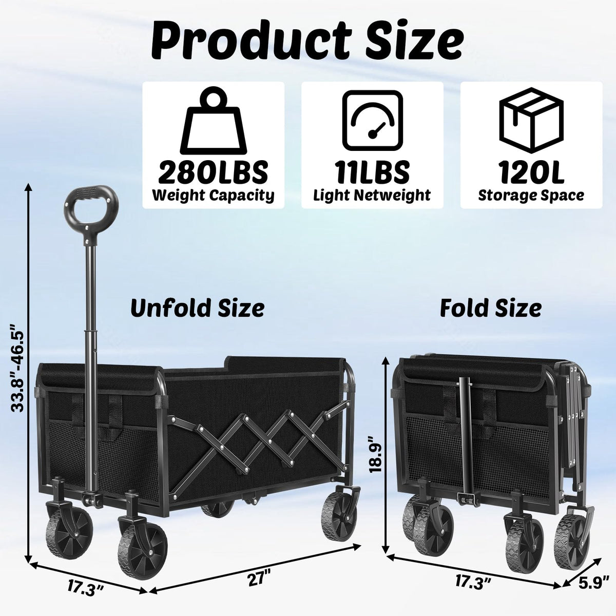 TOKXTIK wagon 280lb load for heavy-duty hauling.