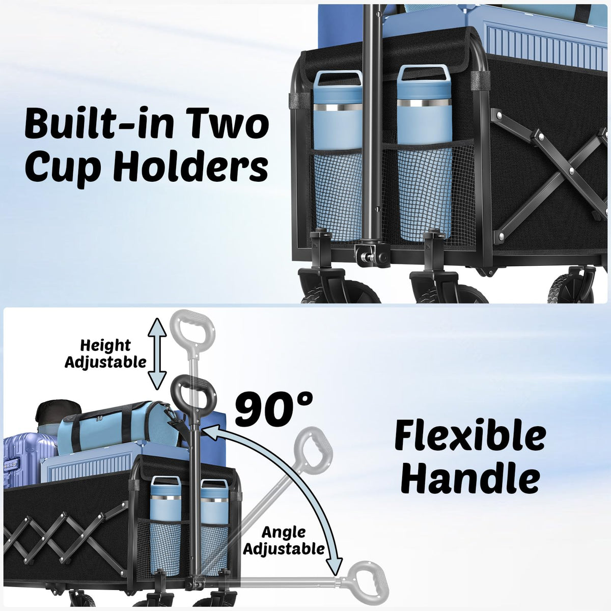 TOKXTIK wagon adjustable handle with cup holder for effortless pulling.