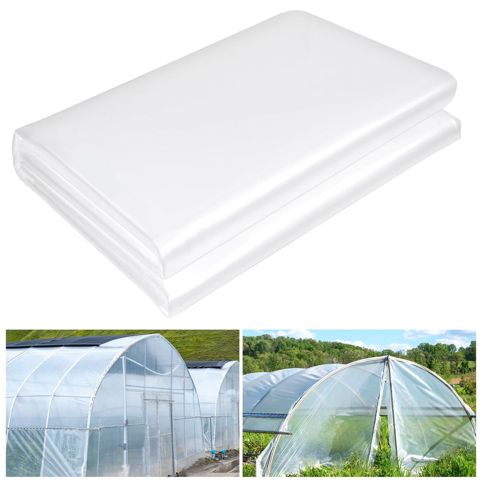 ToLanbbt 12x26 ft clear greenhouse plastic sheeting roll provides even light for seedlings.