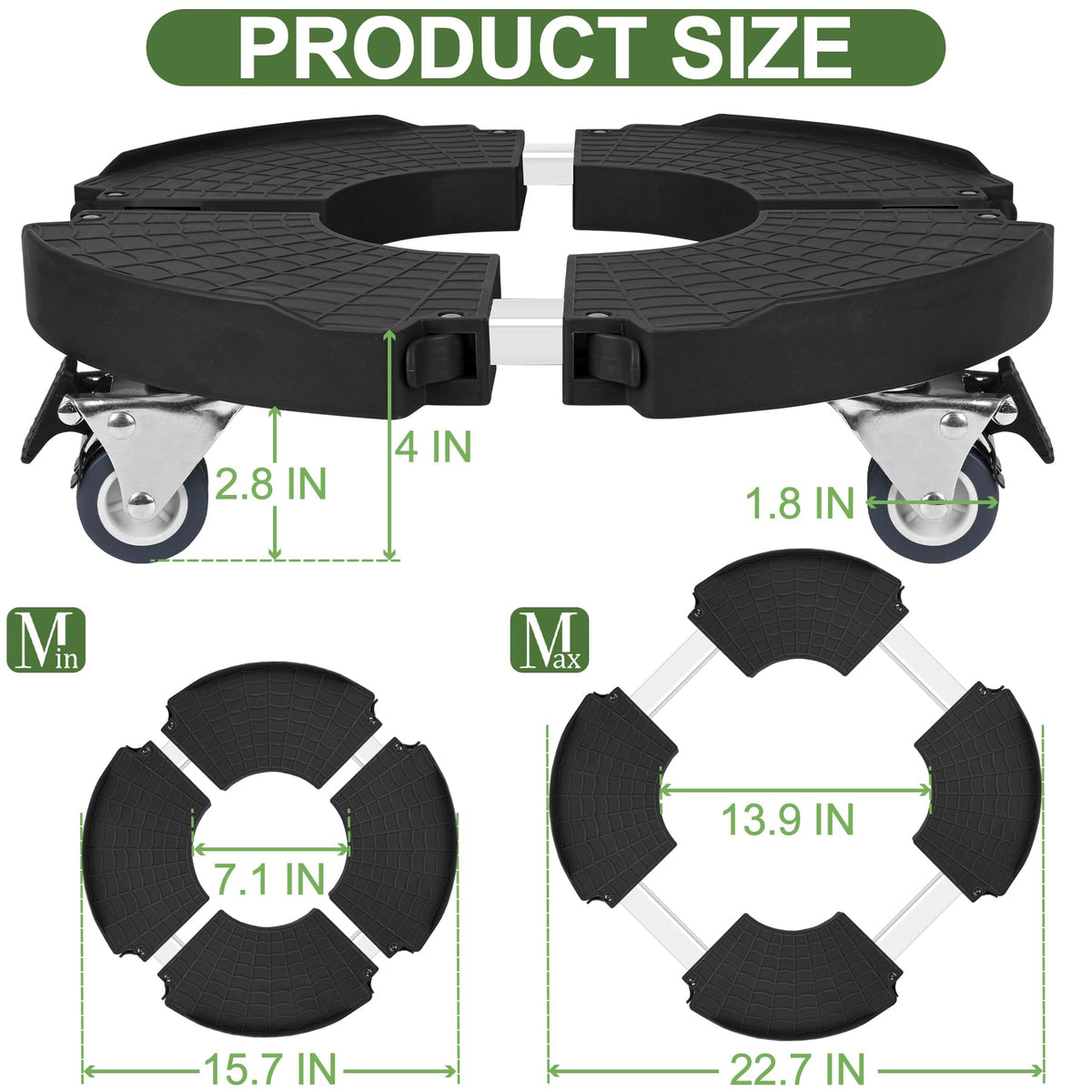 ToLanbbt adjustable plant dolly fits 15–22 inches for versatile pot sizes.