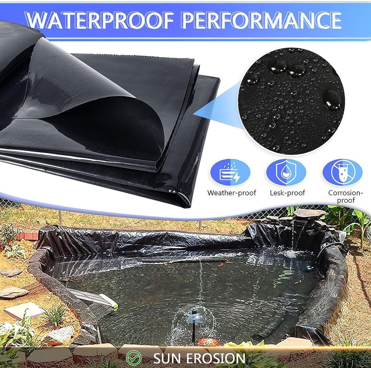 ToLanbbt thick pond liner offers waterproofing for fish ponds and waterfalls.