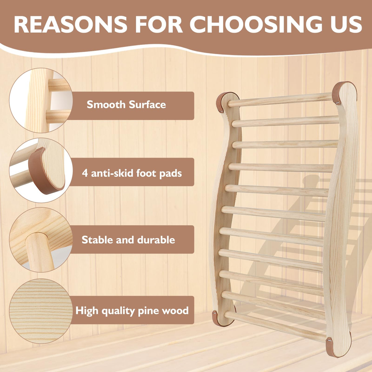 Tolhyun sauna backrest fits barrel and infrared saunas with comfortable curvature.