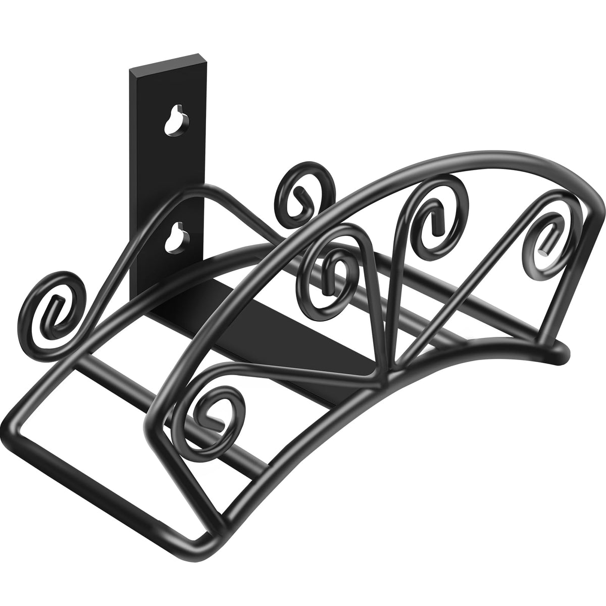 TomCare black garden hose holder mounted on wall keeps hoses tidy and accessible.