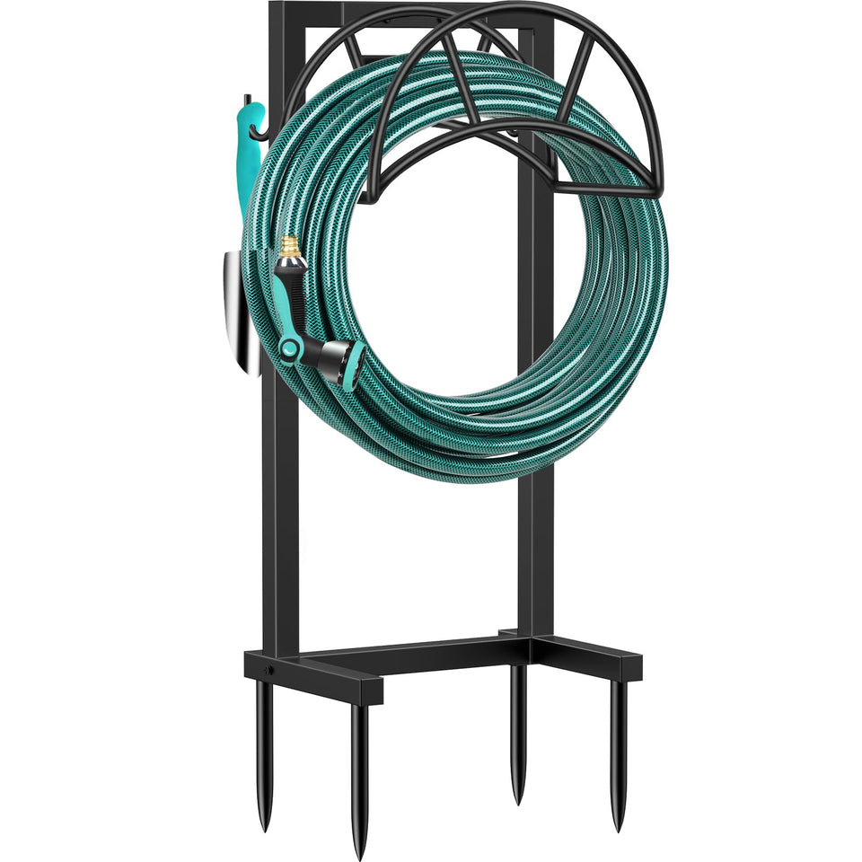 TomCare garden hose holder with four spikes for stable outdoor storage.