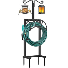 TomCare garden hose holder with 4 spikes for stable outdoor storage of hoses.
