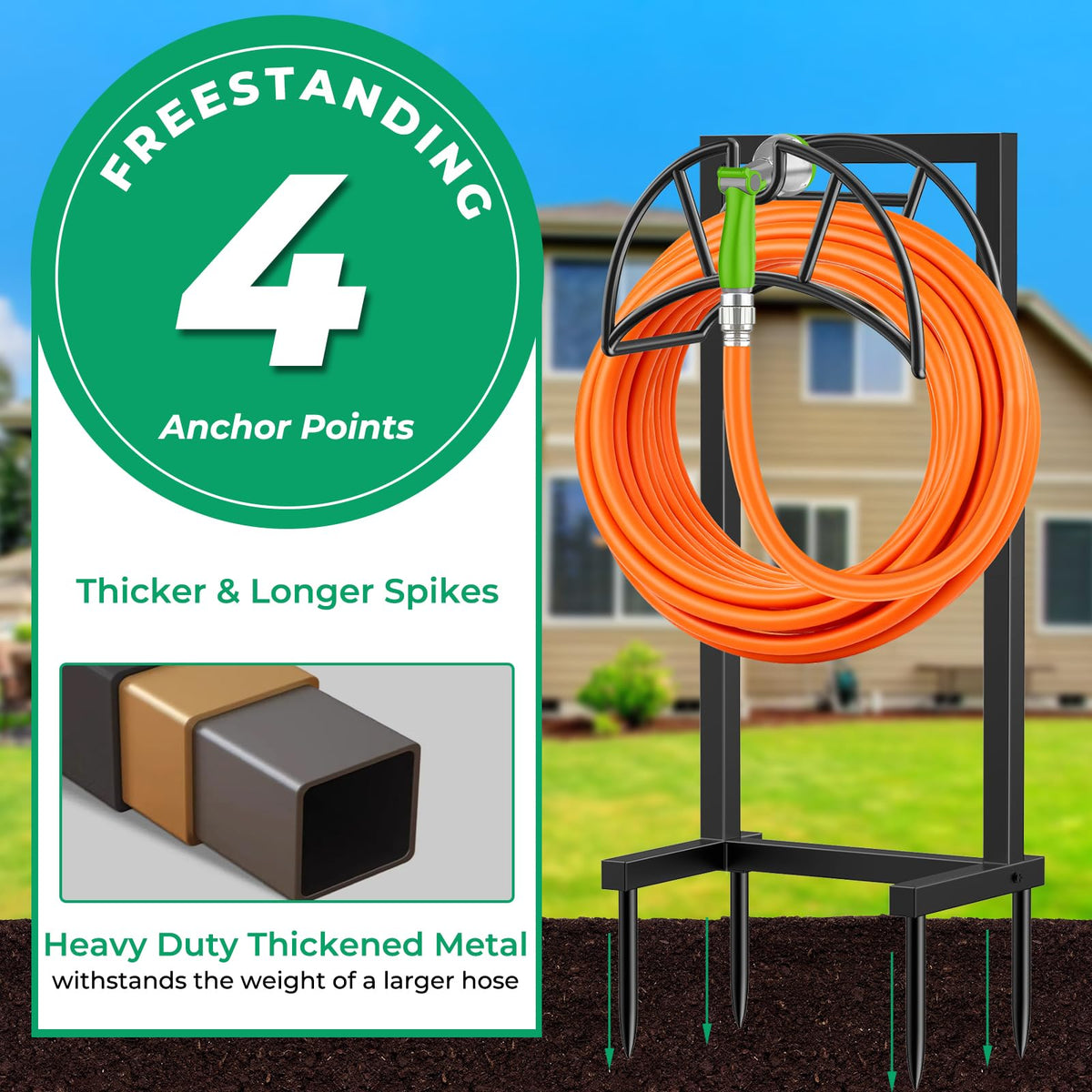 TomCare wide base with stakes maintains upright storage.