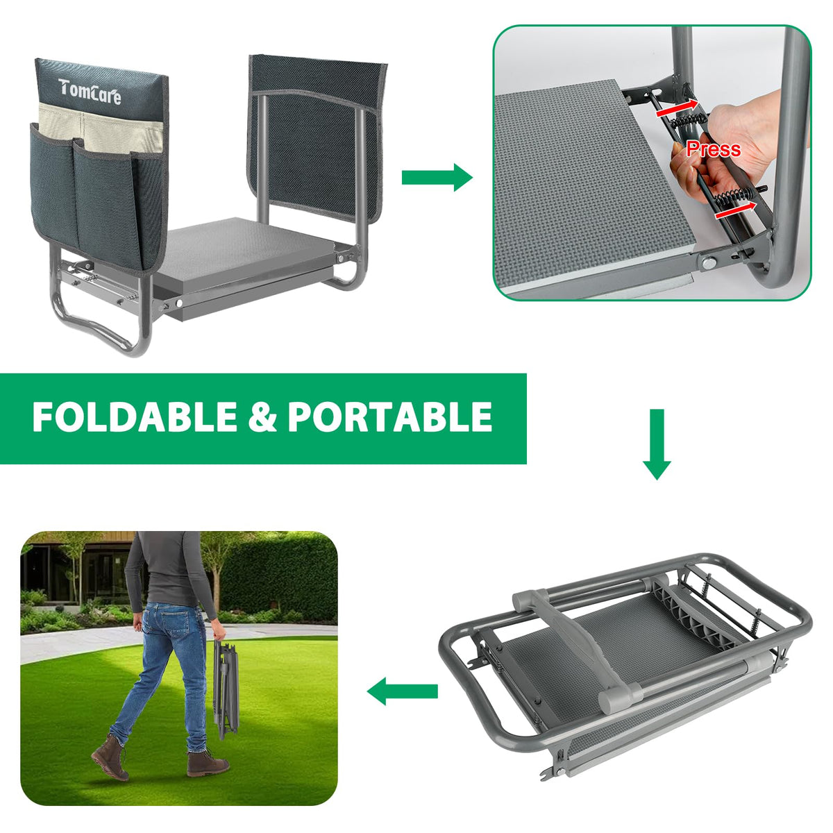 TomCare kneeler doubles as a seat for rests outdoors