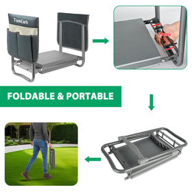 TomCare kneeler doubles as a seat for rests outdoors