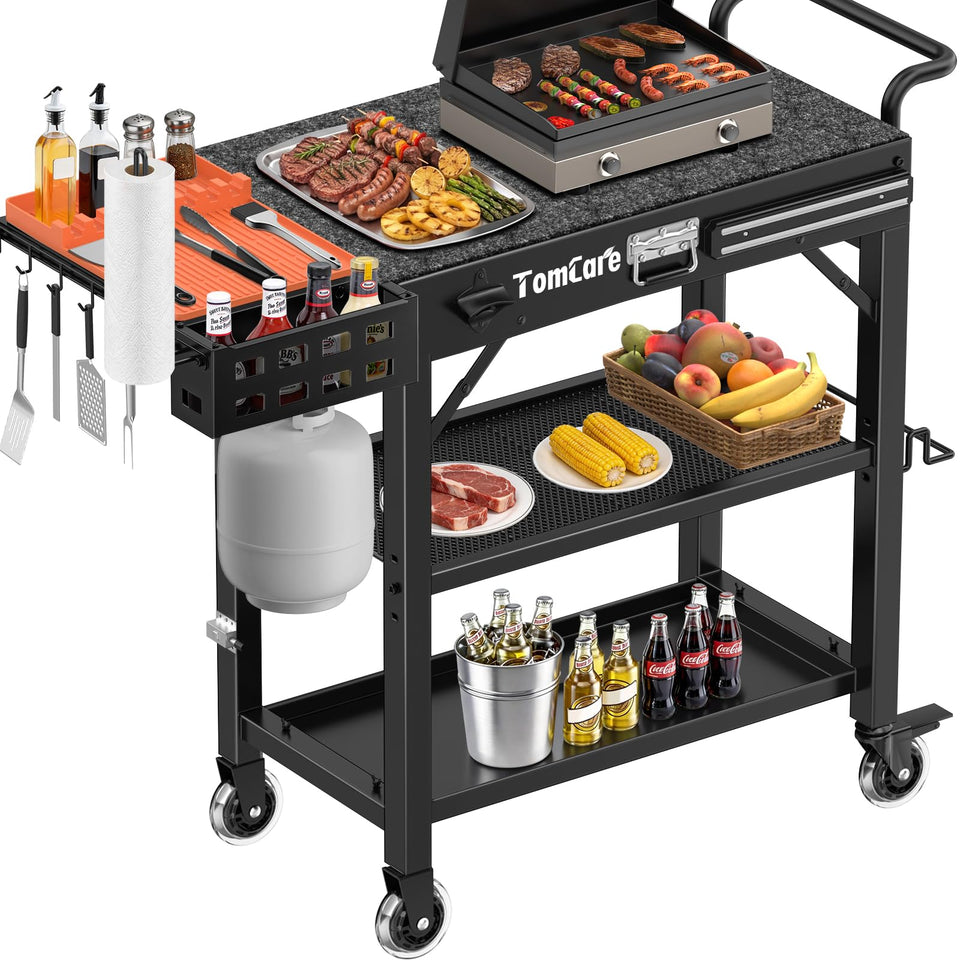 TomCare grill table top supports up to 500 lbs for heavy grills.