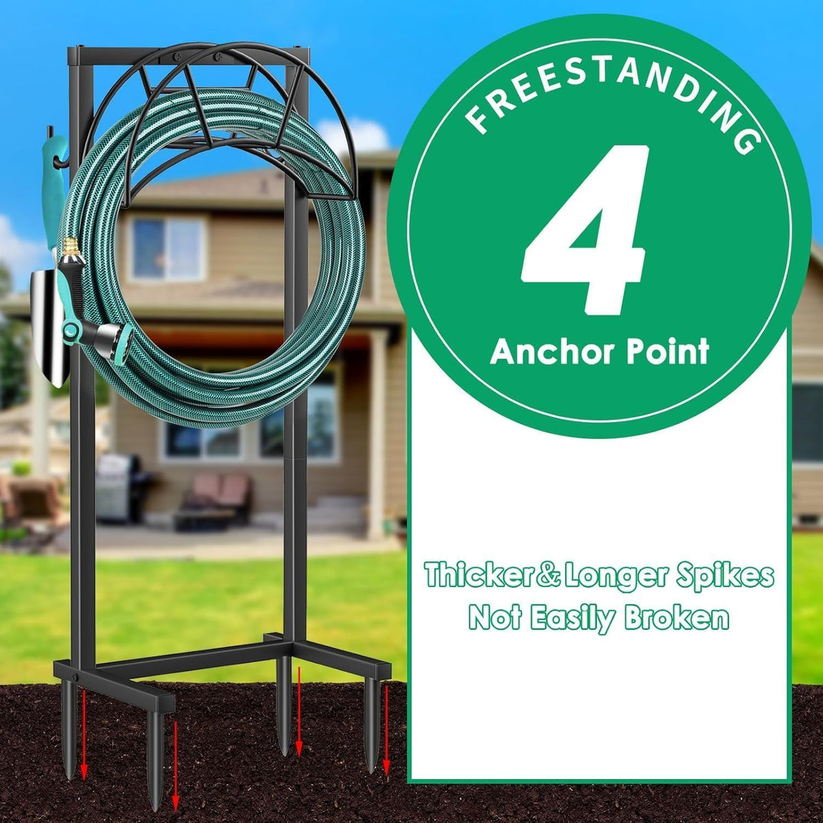 TomCare heavy-duty metal hose stand for durable outdoor use.