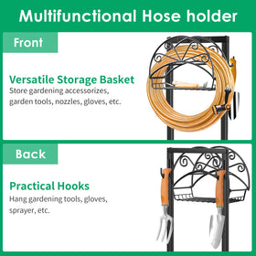 TomCare hose holder with 4 spikes provides secure ground anchoring.