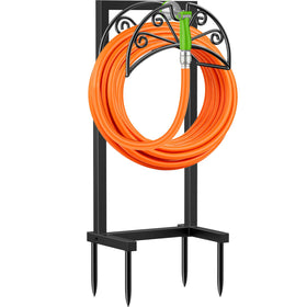 TomCare hose holder front view shows sturdy freestanding design for outdoor organization