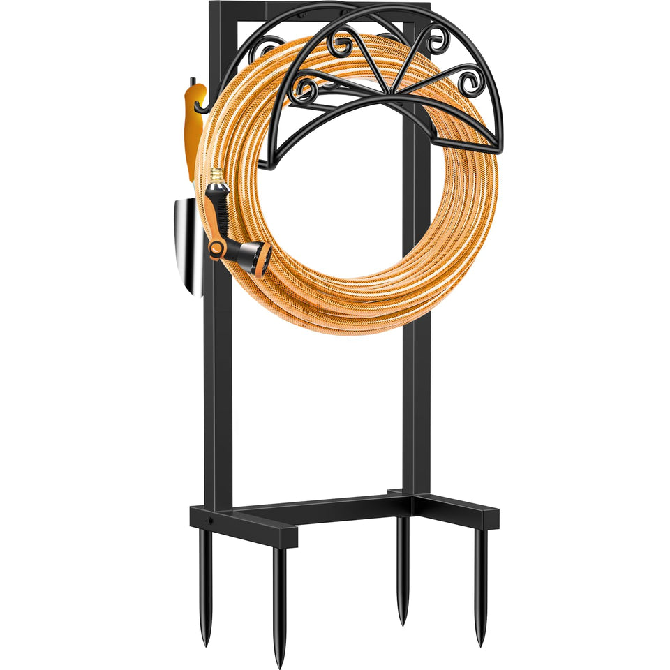 TomCare hose holder with heavy-duty frame keeps long hoses organized outdoors.