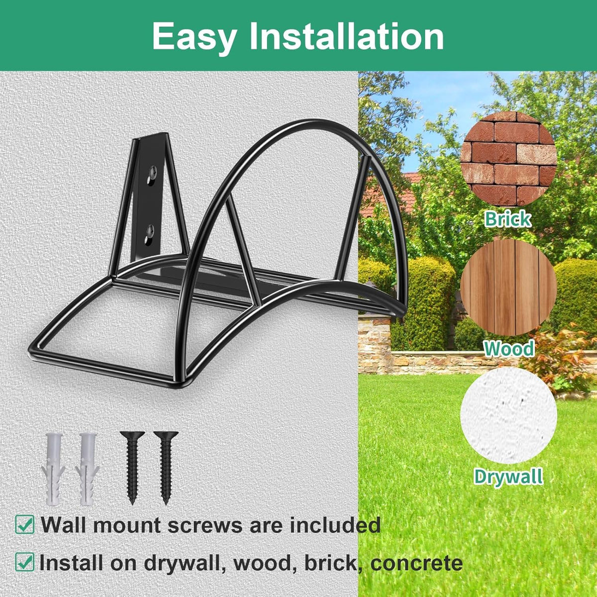 TomCare modern black hose holder adds sleek style to garden walls.