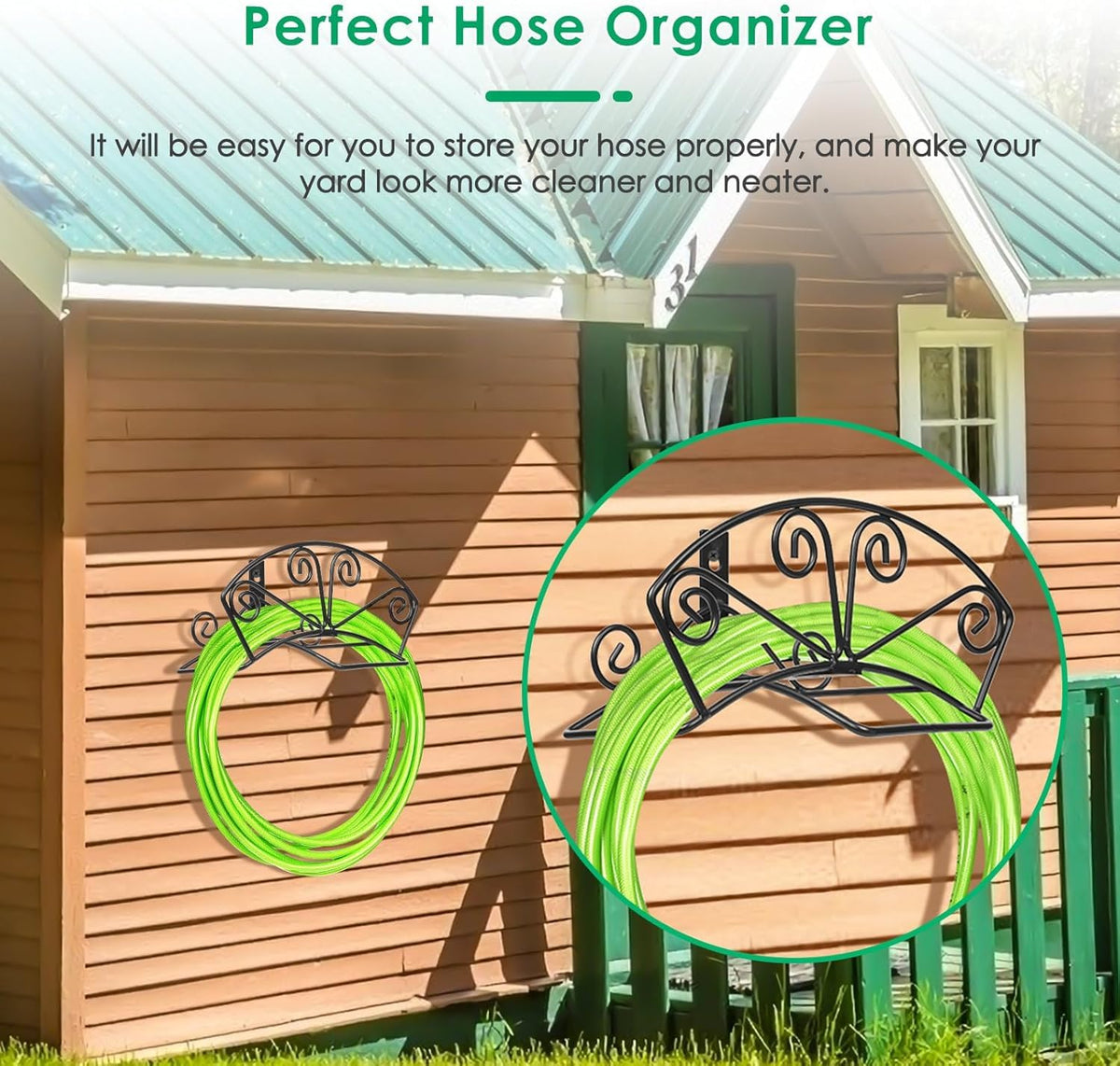 TomCare outdoor yard-use hose hanger withstands weather for outdoor durability