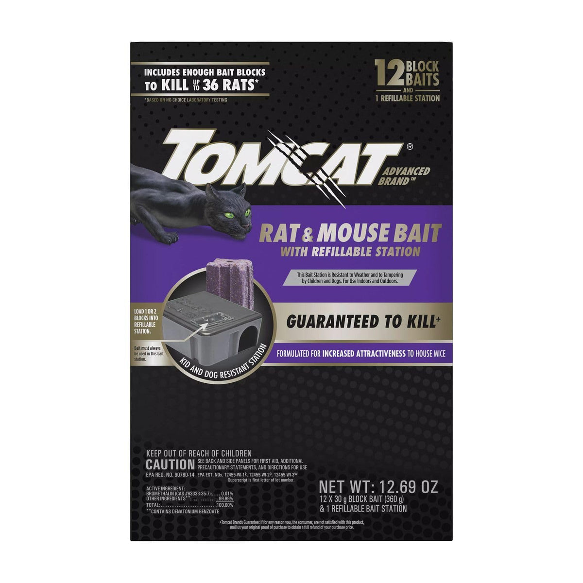 Tomcat Advanced Brand station with clear lid for easy bait monitoring and tamper resistance.