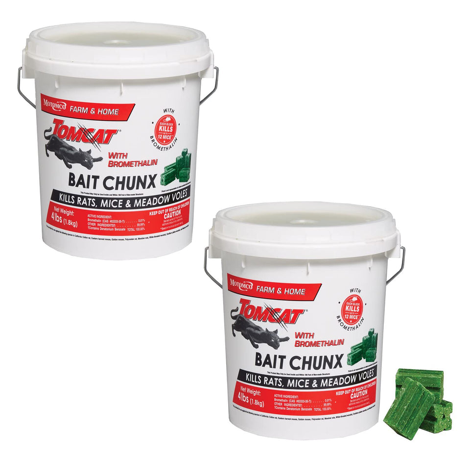 Tomcat bromethalin bait chunx close-up showing durable chunks for rodent control
