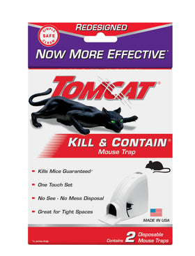 Tomcat Kill & Contain Mouse Trap front view shows compact design and discreet placement benefits
